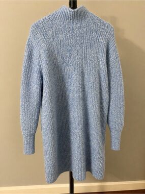 Zara Soft Knit Mock Neck Sweater Dress | Light Blue | Size Large